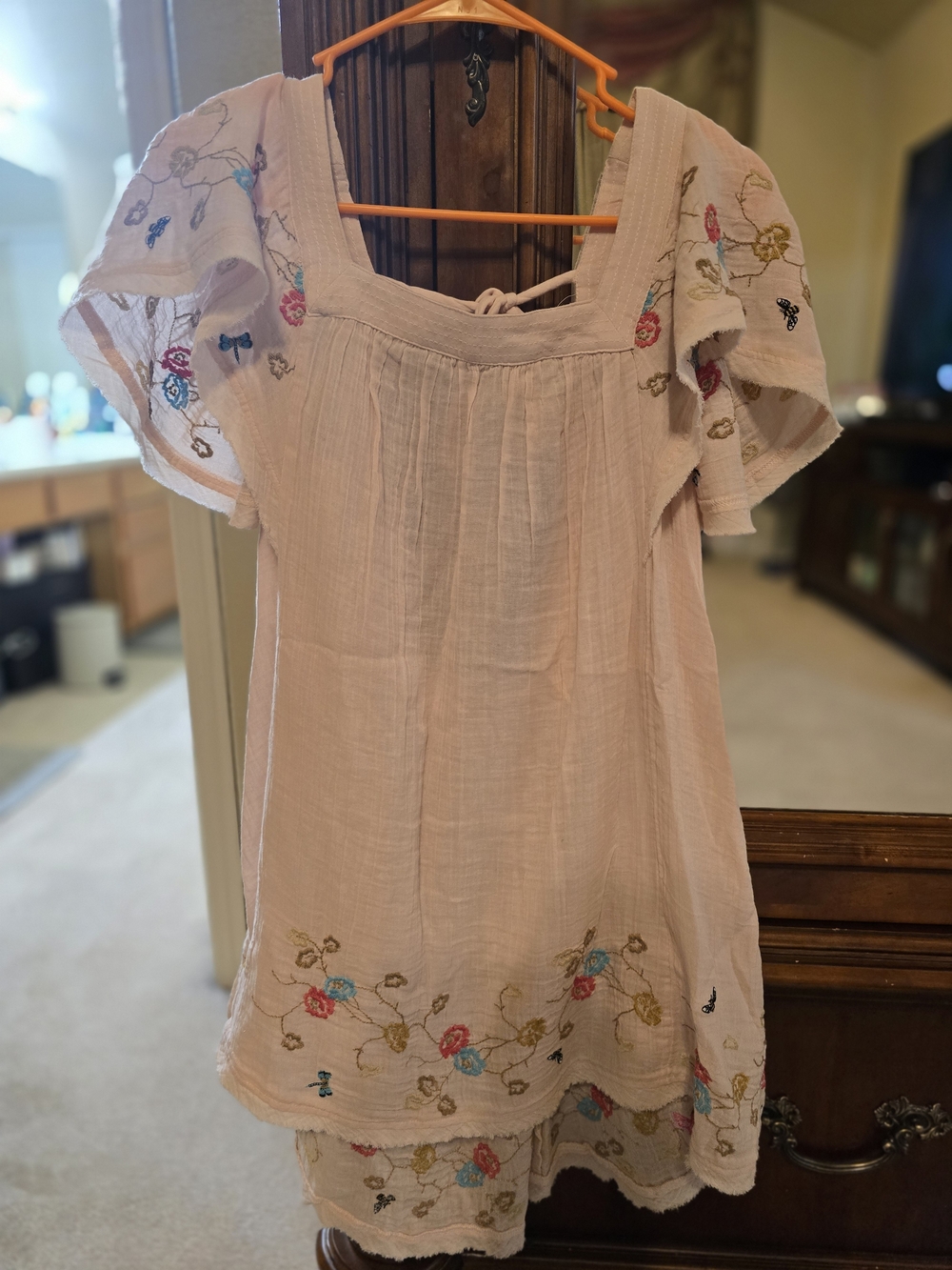 Anthropologie Blush Pink Embroidered Peasant Dress